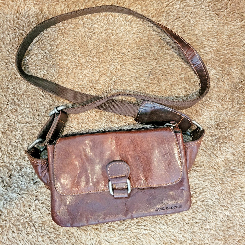 Jack Georges Voyager Mini Brown Leather Crossbody 7.5x4.5